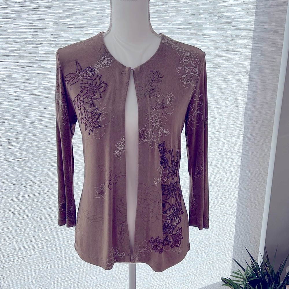 Chico’s Travelers blazer with intricate beaded detail.